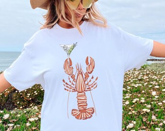 Retro Hummer Martini Grafik-T-Shirt im Küsten Oma Stil