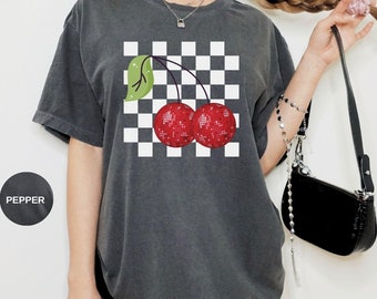 Disco Cherry Comfort Colors Shirt - Checkered Retro Graphic Tee