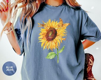Comfort Colors Sunflower Shirt, Vintage Botanical Cottagecore Tee