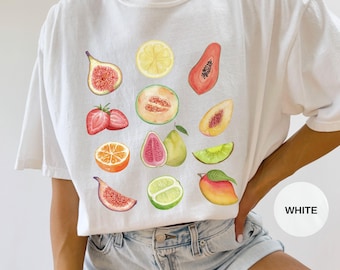 Camiseta Comfort Colors com Estampa de Frutas – Estilo Cottagecore