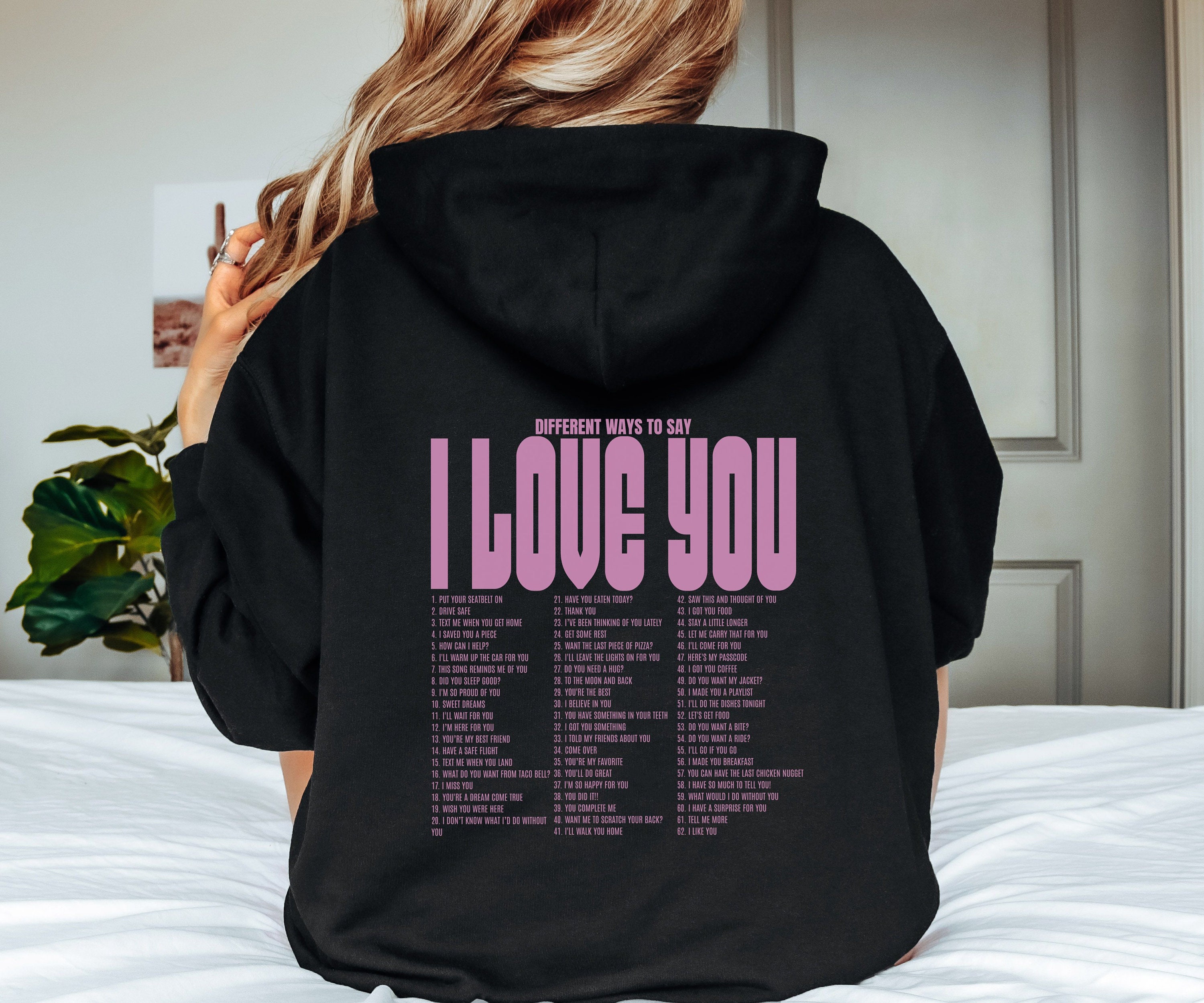 Different Ways to Say I Love You Hoodie Pink Words on Back - Etsy