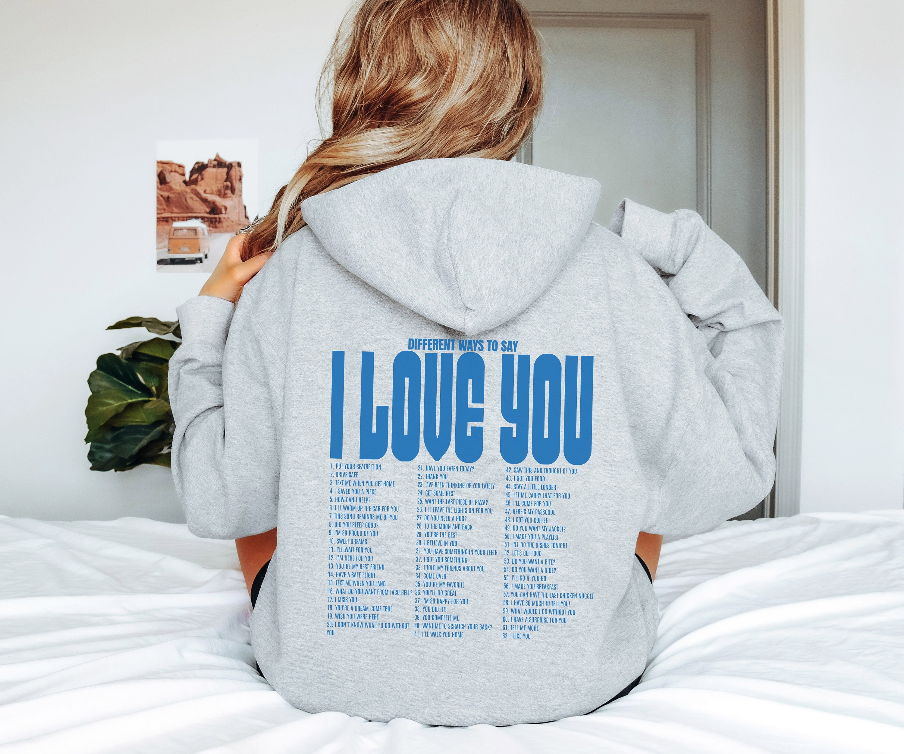 Different Ways to Say I Love You Hoodie Blue, Words on Back, Trendy