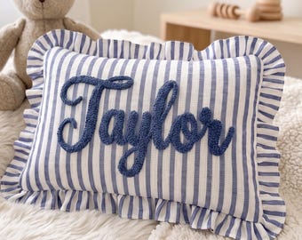 Personalized Name Embroidered Pillow, Custom Monogram Striped Dorm Room Decor