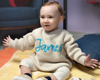 Maglione ricamato per bambini personalizzato, Idea regalo personalizzata per il primo Natale, Coperta per bambini personalizzata, Berretto per bambini, Maglione lavorato a maglia, Cuscino regalo in maglia