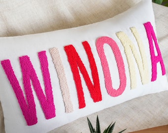 Custom Name Punch Needle Pillow, Personalized Monogram Pillow, Baby Shower Gift, New Mom, Gift for Kids, Baby Announcement, New Baby Gift