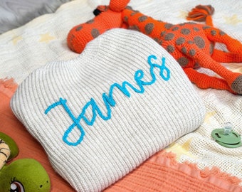 Embroidered Baby Sweater Personalized First Christmas Gift, Custom Name Knitted Sweater, Custom Monogram, Baby Shower, Newborn Gift Idea