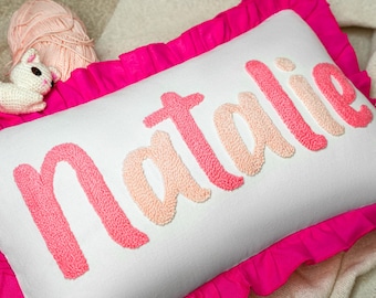 Custom Monogram Baby Name Pillow, Punch Needle Pillow, Baby Shower Gift, Nursery Decor, Cradle Pillow, Newborn Gift, Personalized Gift Idea