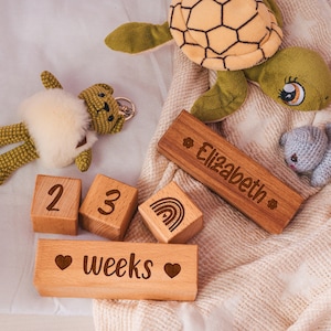 Wood Baby Age Blocks German Baby Shower Birthday Gift Photo Prop