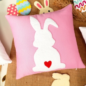 Personalized Bunny Punch Needle Pillow, Easter Rabbit, Spring Decorations, Easter Eggs, Happy Easter Gift Idea,Custom Embroidered Bunny Gift