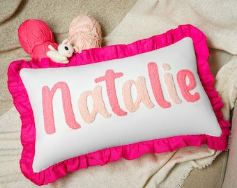 Personalized Baby Name Punch Needle Pillow, Nursery Crib Decor, Monogram Baby Throw Pillow, Baby Shower Newborn Gift, New Mom Gift, Custom