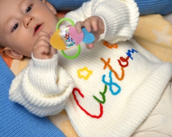 Personalized Baby Embroidered Sweater, Custom Baby Blanket, Embroidered Beanie, Knitted Baby Name Pillow, Child First Christmas Gift Idea