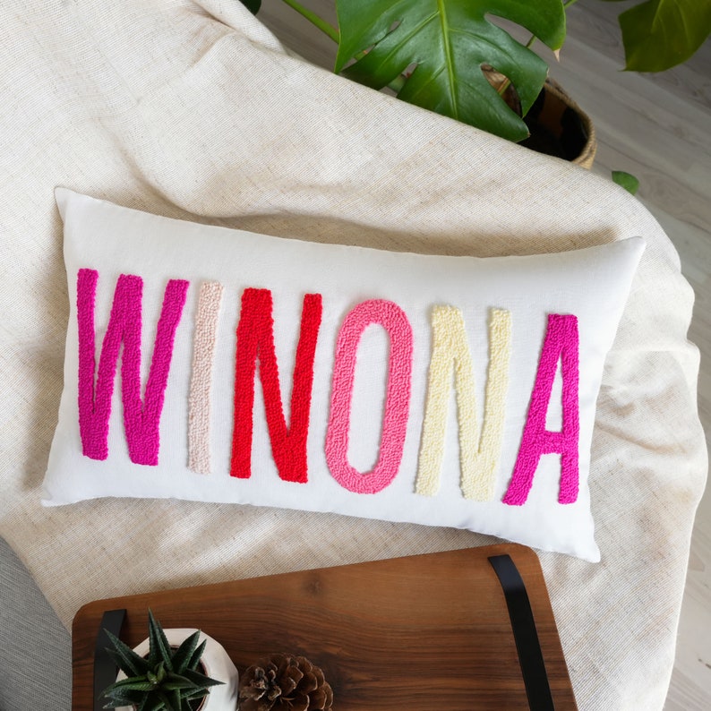 Personalized Baby Name Punch Needle Pillow, Baby Shower Gift, Nursery Decor, Custom New Baby Gift, Baby Girl Personalized Name Gift Idea image 2