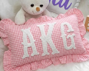 Punch Needle Monogram Custom Name Pillow, Handmade Nursery Decor