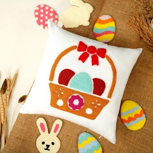 Custom Easter Basket Embroidered Pillow, Spring Decorations, Happy Easter Gift, Easter Scavenger Hunt Decor, Personalized Bunny, Peeps Gift