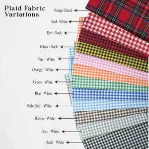 a variety of plaid fabric swatches, each with a different color and pattern, arranged in a visually appealing manner.