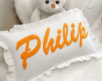 Punch Needle Custom Name Pillow, Handmade Nursery Decor