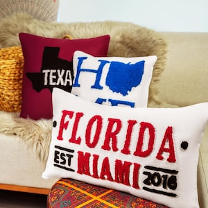 Custom Home State Punch Needle Embroidered Pillow, Personalized Address Pillowcase, New Housewarming Gift, First Home Gift, Gift for Couple