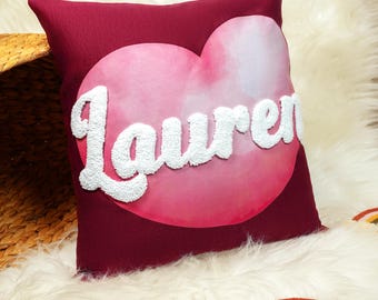 Cojín personalizado con nombre, bordado a mano con aguja mágica, decoración de lino para habitación infantil