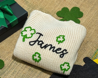 Pull bébé porte-bonheur, cadeaux bébé trèfle à quatre feuilles, cadeaux nouveau-né trèfle vert, cadeaux pour la Saint-Patrick, pull bébé en tricot