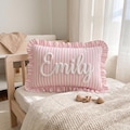 Custom Name Embroidered Pillow for Baby, Striped Ruffle Nursery Decor Cushion product logo