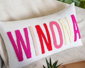 Custom Name Punch Needle Pillow, Personalized Baby Gift