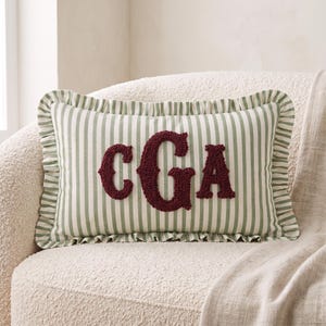 Monogram Custom Embroidered Pillow: Personalized College Gift Dorm Decor, Striped Ruffled Cushion image 9