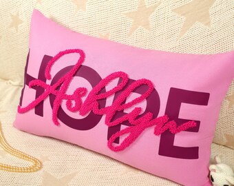 Personalized Baby Name Pillow, Hand-Embroidered Linen Nursery Decor