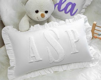 Monogrammed Custom Name Punch Needle Pillow, Personalized Initial Cushion, College Dorm Decor