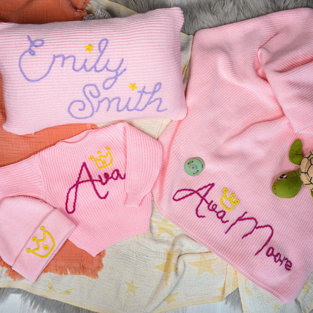 Baby Blanket Personalized First Christmas Gift, Embroidered Baby Knit