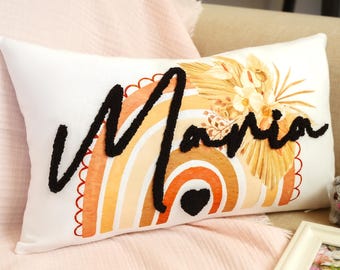 Personalized Baby Pillow, Hand-Embroidered Name, Linen Nursery Decor