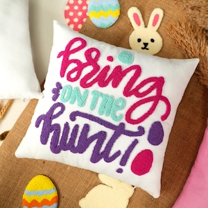 Custom Easter Scavenger Hunt Punch Needle Pillow, Personalized Easter Peep Decor, Happy Easter, Bunny Pillow, Easter Gift, Housewarming Gift