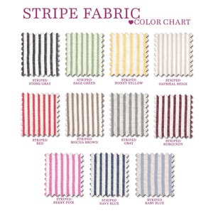 a color chart of various striped fabric swatches, each with a different color and pattern.