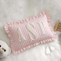 Monogram Custom Embroidered Pillow: Personalized College Gift Dorm Decor, Striped Ruffled Cushion product logo