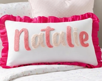 Personalized Name Punch Needle Pillow, Cotton Nursery Decor