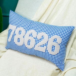 Personalized Zip Code Punch Needle Pillow: Embroidered Cotton, Housewarming Gift
