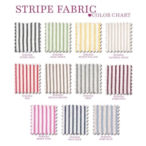 a color chart of various striped fabric swatches, each with a different color and pattern.