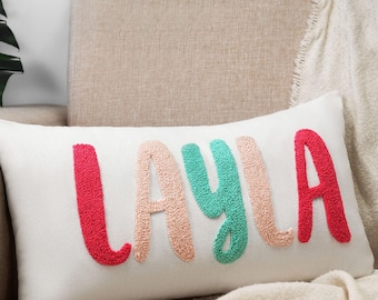 Personalized Baby Name Punch Needle Pillow, Custom Nursery Decor