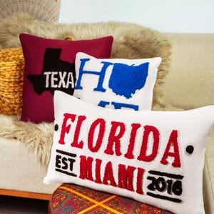 Benutzerdefinierte Zustandskissen, Punch Needle bestickter Leinenkissenbezug, Einweihungspartygeschenk