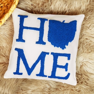 Personalized State Pillow, Punch Needle Embroidered Linen Throw Pillow