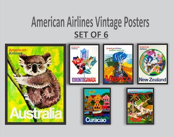 American Airlines Vintage Poster Set-Retro Travel & Aviation Wall Art Prints, Airline decor for Living Room, Offise, Bedroom