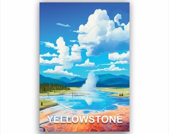 Pôster do Parque Nacional de Yellowstone, Arte de Parede de Yellowstone, Impressão de Paisagem com Gêiseres, Arte de Viagem pela Natureza