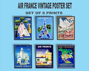 Vintage Air France Poster Set – Retro Travel  & Aviation Wall Art, Airline decor Prints for Home or Offise
