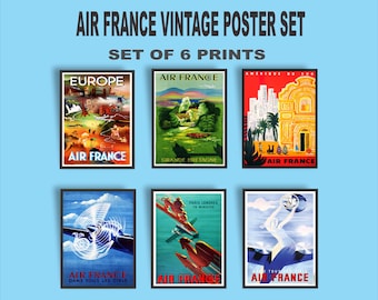 Vintage Air France Poster Set – Retro Travel  & Aviation Wall Art, Airline decor Prints for Home or Offise
