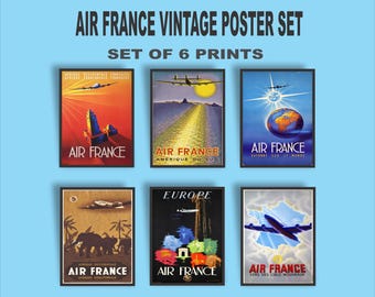 Vintage Air France Poster Set – Retro Travel  & Aviation Wall Art, Airline decor Prints for Home or Offise