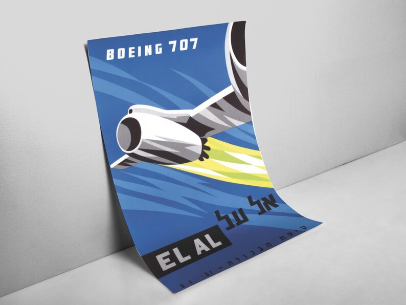 EL AL Boeing 707 Vintage Poster – Art Deco Aviation Wall Art, Retro Jet ...