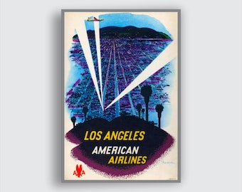 Los Angeles Vintage Airline Poster – American Airlines Retro Travel Wall Art, Mid-Century Aviation Print