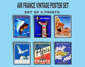 Vintage Air France Poster Set – Retro Travel  & Aviation Wall Art, Airline decor Prints for Home or Offise
