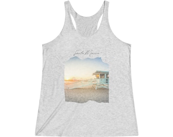 Santa Monica Pier Lifeguard Tower Women's Tri-Blend Racerback Tank (two colors)