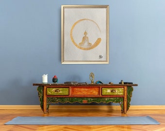 BOUDDHA D'OR, Décor d'art mural, or enso, aquarelle faite à la main, peinture zen