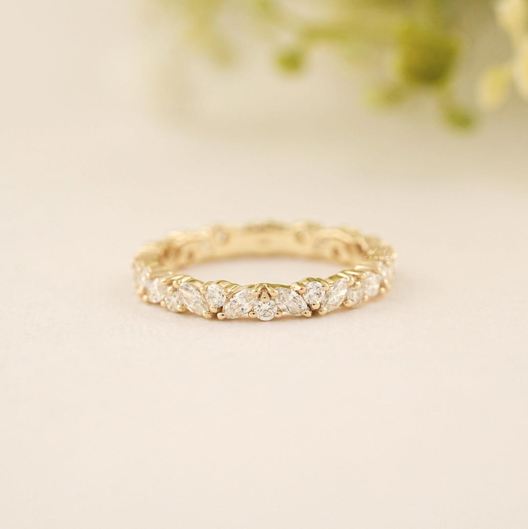Marquise & Round Cut Lab Diamond Full Eternity Band, 14K Solid Gold ...